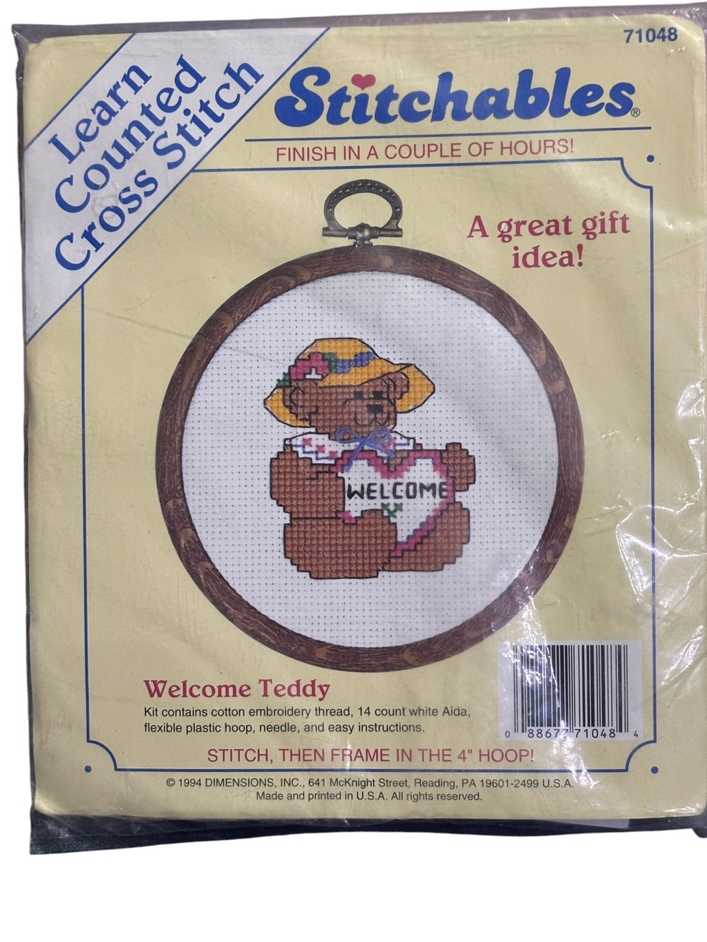 Vtg 1994 Dimensions Stitchables Welcome Teddy 71048 Learn Counted Cross Stitch